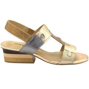 🆕 NEW Van Eli Metallic Gold Silver Genuine Leather Sandal Block Heel